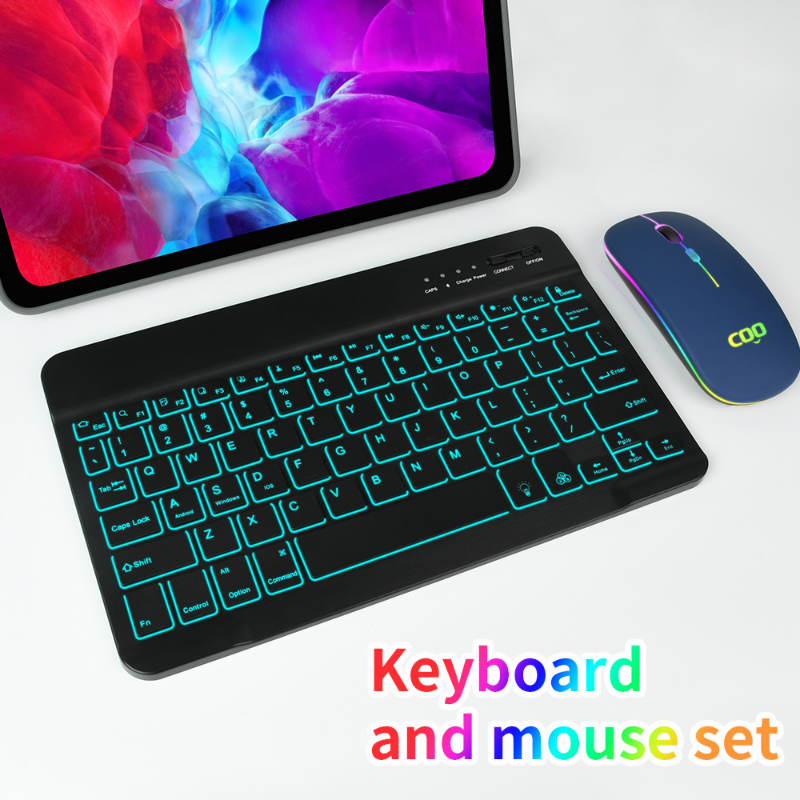 Premium Backlit Tastatur und Maus in 10-Zoll für iPad: Bluetooth-Tastatur mit Hintergrundbeleuchtung | Kompatibel mit iOS, Android, Windows