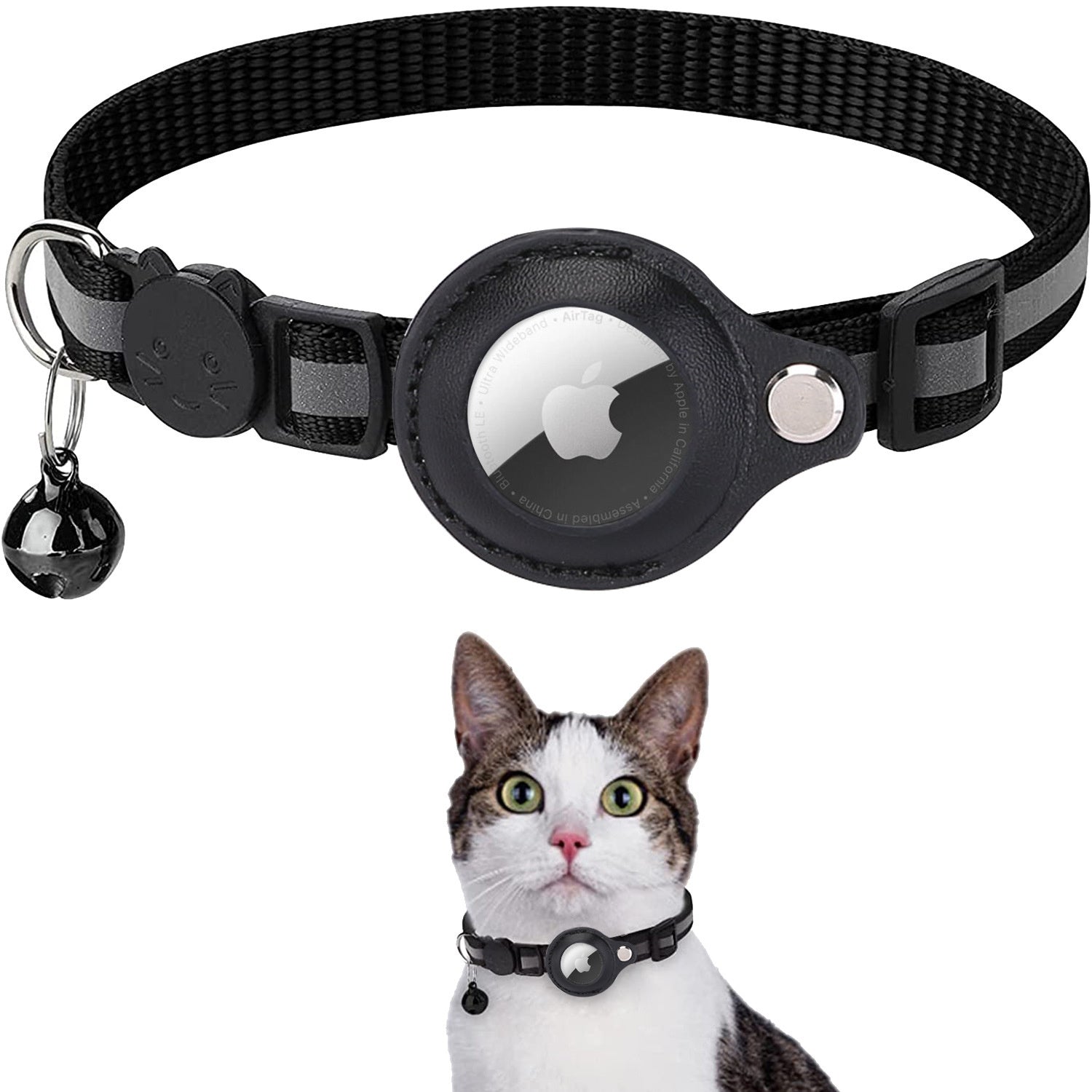 Premium Abnehmbares AirTag Hülle & Case Katzenhalsband: Reflektierendes Cover mit Apple AirTag-Halterung | Glocke