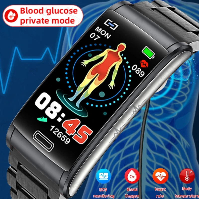 Premium High-quality, non-invasive blood sugar ECG + PPG health smart wristband | IP68 waterproof sports smartwatch for men with blood glucose monitoring