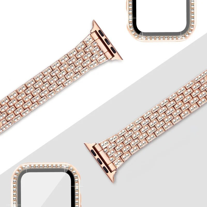 Luxus Premium Glitzer Metall Armband und Diamant Schutzhülle für Apple Uhren Serie 9 8 7 6 5 4 SE | Ultra 49mm 45mm 41mm 40