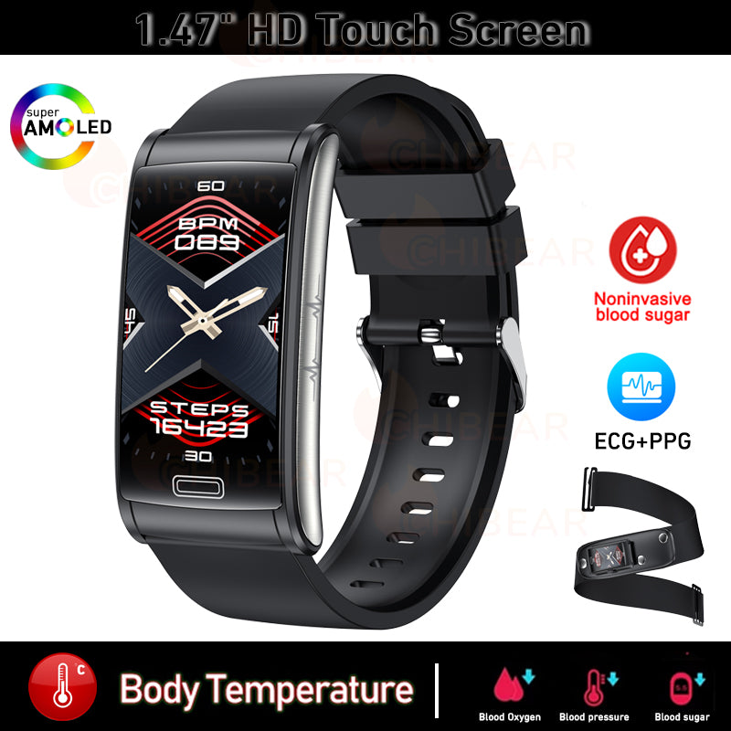 Premium High-quality, non-invasive blood sugar ECG + PPG health smart wristband | IP68 waterproof sports smartwatch for men with blood glucose monitoring