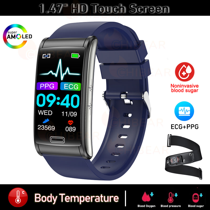 Premium High-quality, non-invasive blood sugar ECG + PPG health smart wristband | IP68 waterproof sports smartwatch for men with blood glucose monitoring