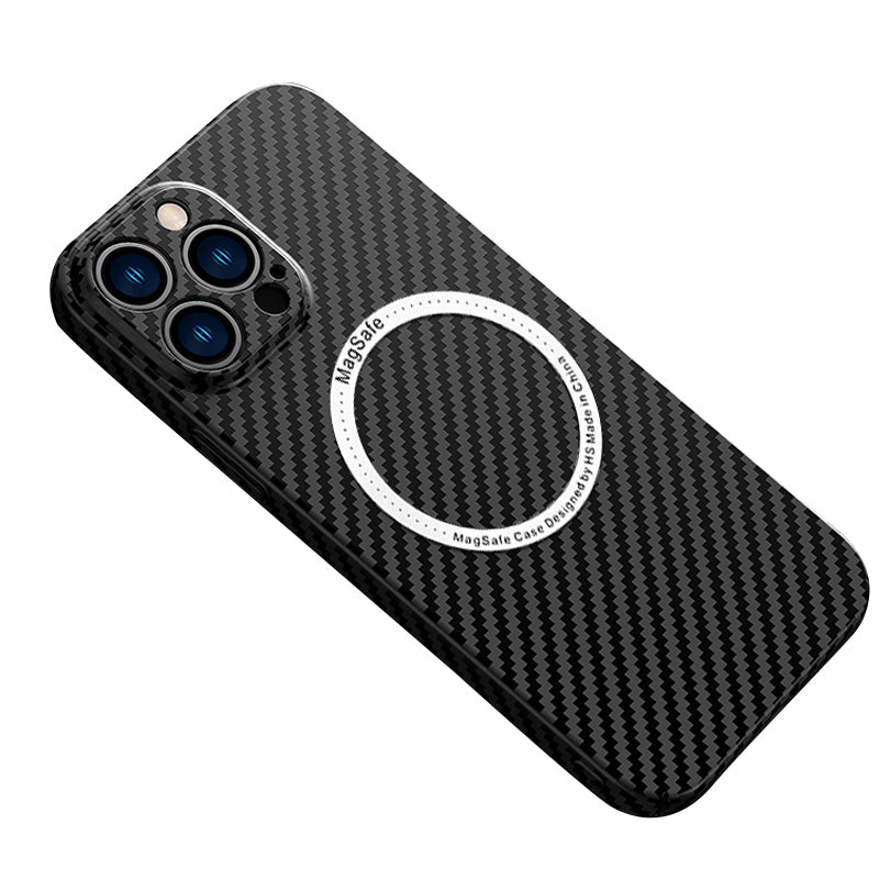 Hochwertige Kohlefaser-Magnetische iPhone-Hülle | MagSafe-Case mit Rundumschutz & Kameralinsenschutz für Apple iPhone 16/16e, 15, 14, 13, 12 Pro Max, Pro, Plus & Mini Cover | Stoßfeste Handyhülle mit Panzertasche & Stoßstangenabdeckung Schutzhülle