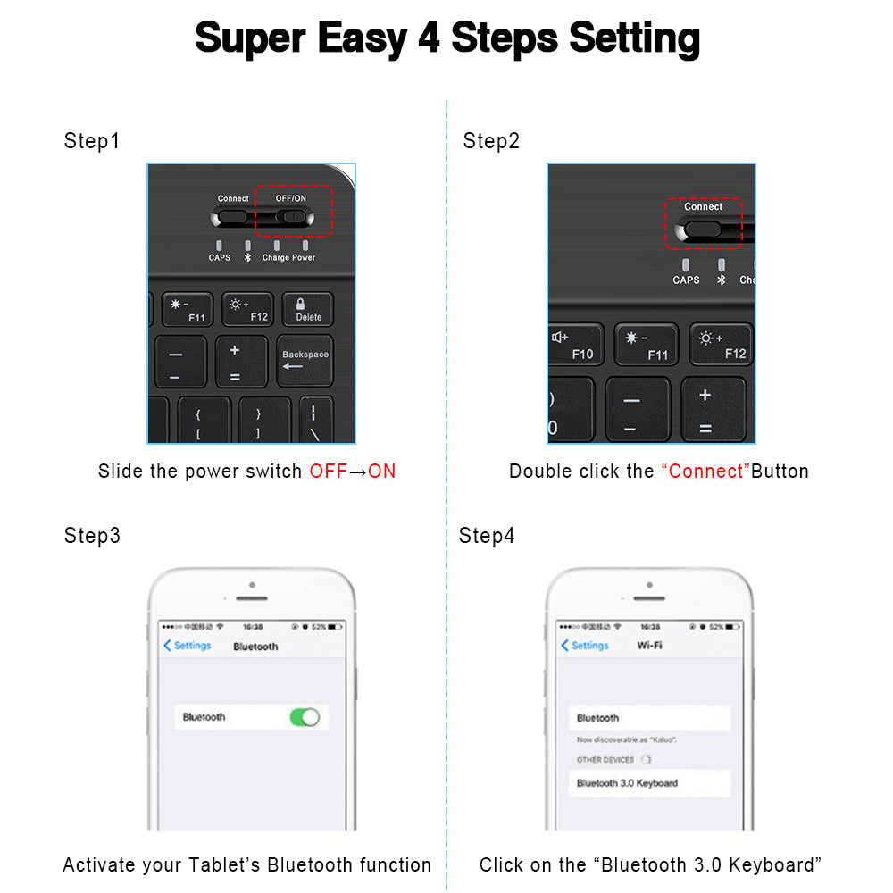 Premium Backlit Tastatur und Maus in 10-Zoll für iPad: Bluetooth-Tastatur mit Hintergrundbeleuchtung | Kompatibel mit iOS, Android, Windows