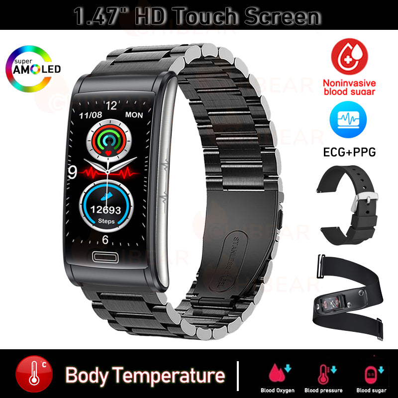 Premium High-quality, non-invasive blood sugar ECG + PPG health smart wristband | IP68 waterproof sports smartwatch for men with blood glucose monitoring