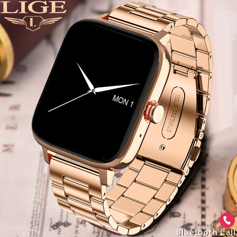 Luxuriöse Lige Smartwatch für Männer und Frauen | Benutzerdefiniertes Zifferblatt, Android iOS, Wasserdicht, Bluetooth Uhr,