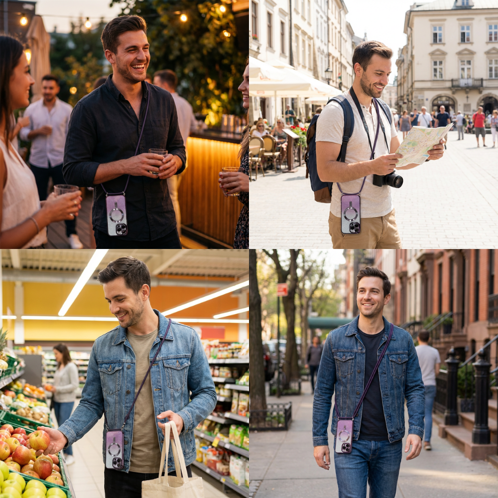 Luxus Crossbody Lanyard Gradient Glitzer Magnetgehäuse iPhone Hülle | MagSafe Case mit Kameralinsenschutzabdeckung für Apple iPhone 17/17 Air/16/16e/15/14/13 Pro Max Plus Cover | Panzertasche, Weiche TPU Plating Handyhülle | Premium Schutzhülle