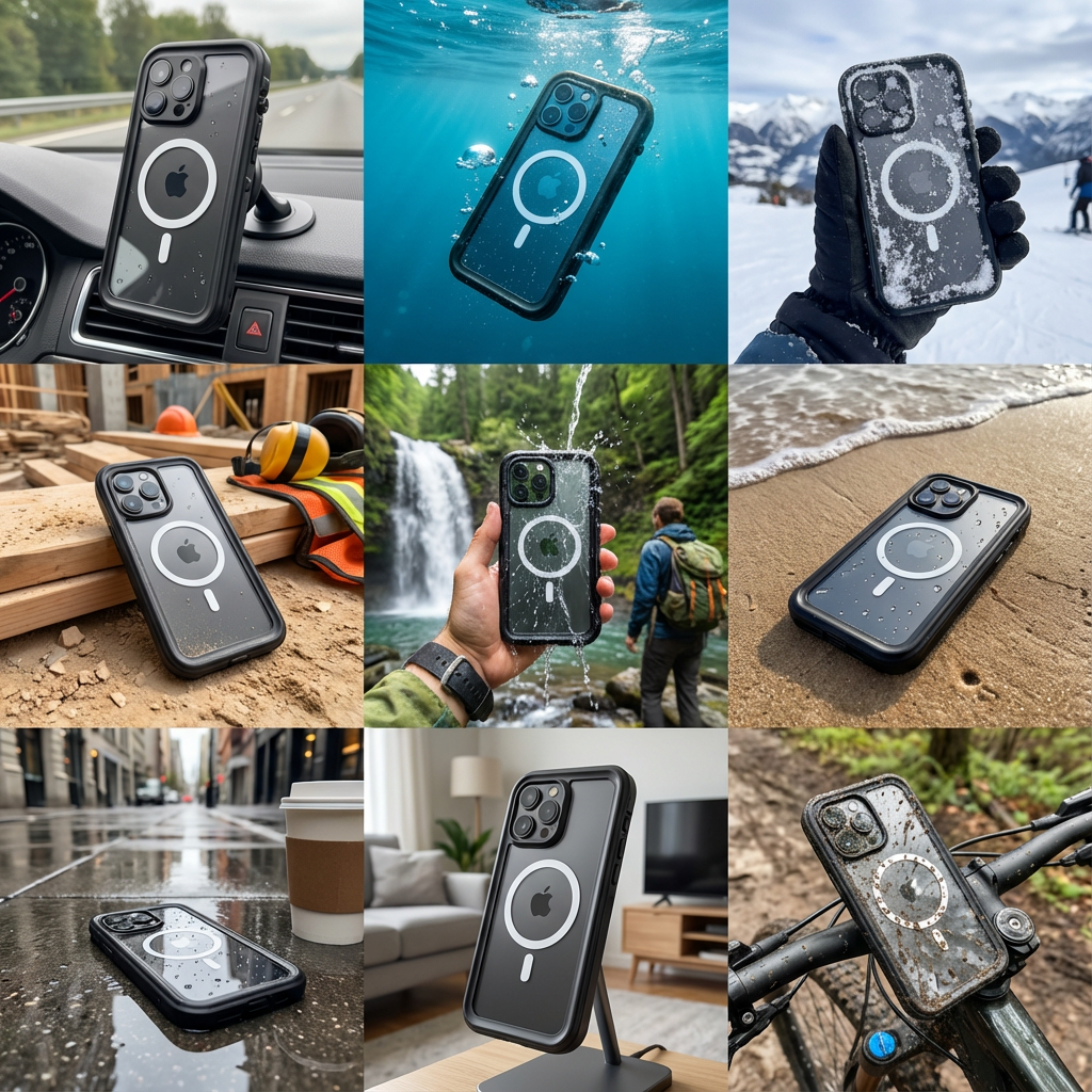 Militärstandard Wasserdichte IP68 iPhone Hülle mit MagSafe: Für Tauchen, Outdoor-Sport & Baustellen | Full Case Armor 360 Grad mit Kamera- und Bildschirmschutz | Stoßfest & Langlebig | Premium Sturzsichere Transparente Panzer-Handyschutzhülle Cover