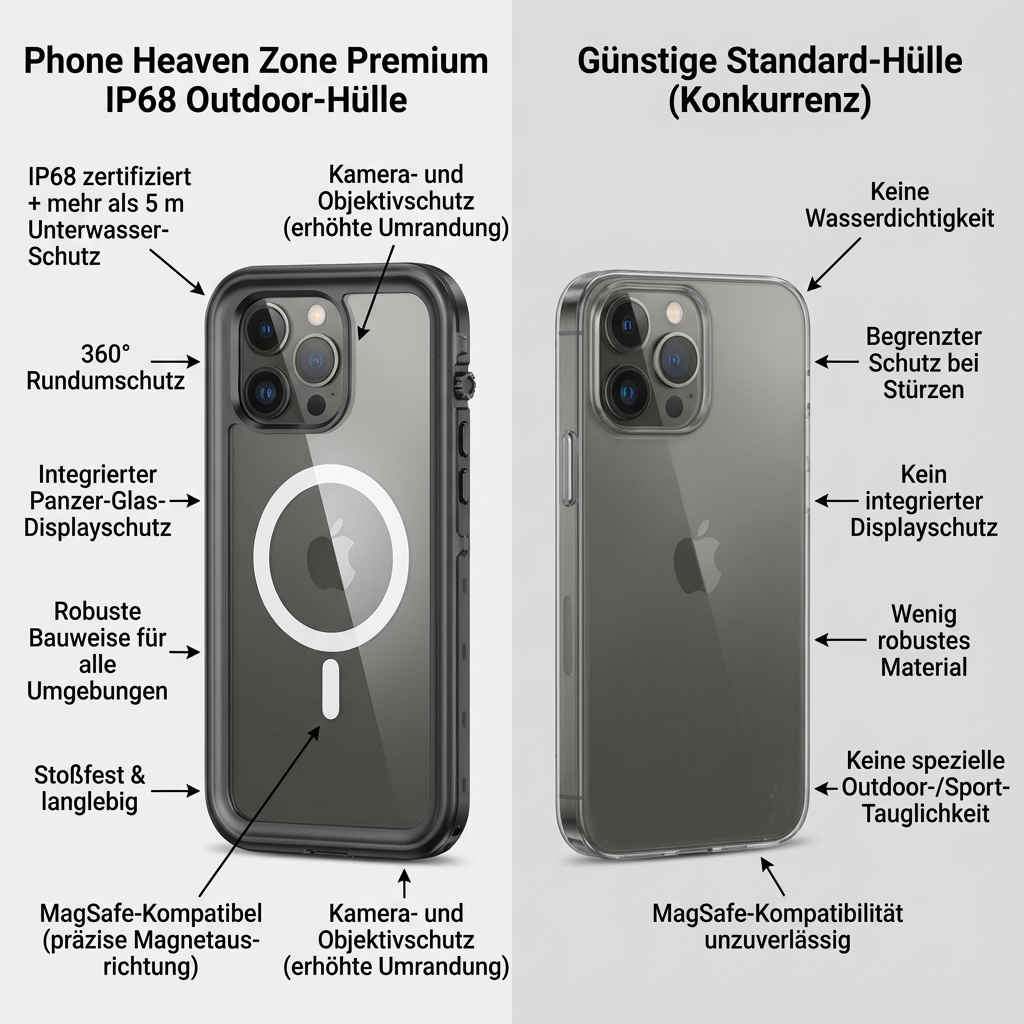 Militärstandard Wasserdichte IP68 iPhone Hülle mit MagSafe: Für Tauchen, Outdoor-Sport & Baustellen | Full Case Armor 360 Grad mit Kamera- und Bildschirmschutz | Stoßfest & Langlebig | Premium Sturzsichere Transparente Panzer-Handyschutzhülle Cover