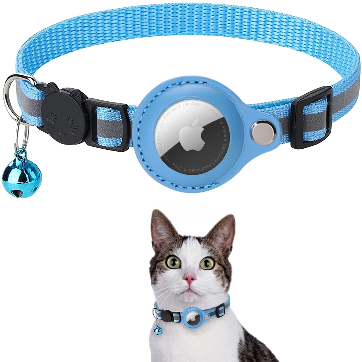 Premium Abnehmbares AirTag Hülle & Case Katzenhalsband: Reflektierendes Cover mit Apple AirTag-Halterung | Glocke
