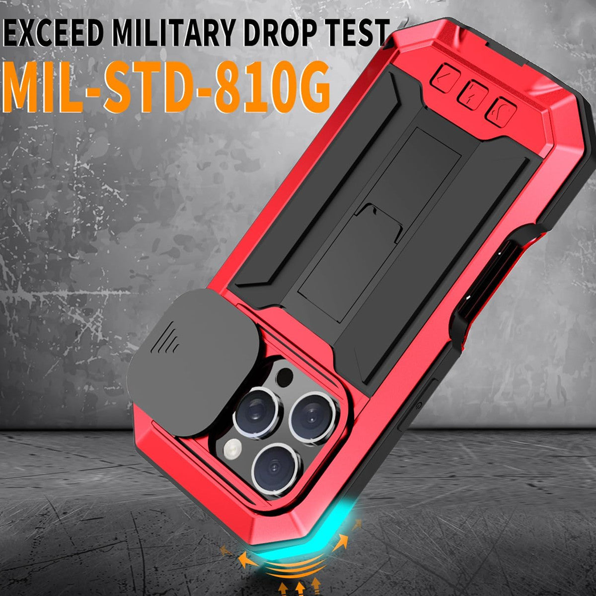 Military Heavy-Duty Metal iPhone Case – Full-Body Hybrid Cover with Slide Camera Protection & Built-in Screen Protector 