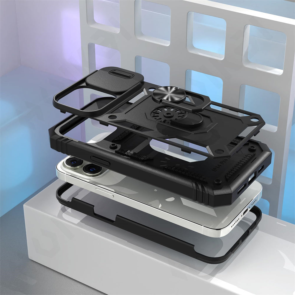 Premium Robustes Militärpanzer Apple iPhone Hülle | Militärqualität, 360° Schutz, Kamera- und Bildschirmschutz, Drehbarer Ständer, Kartenfach & MagSafe, Stoßfeste Abdeckung | Panzerhülle Outdoor & Baustellen | Armor Handyschutzhülle, Sturzsicheres Cover