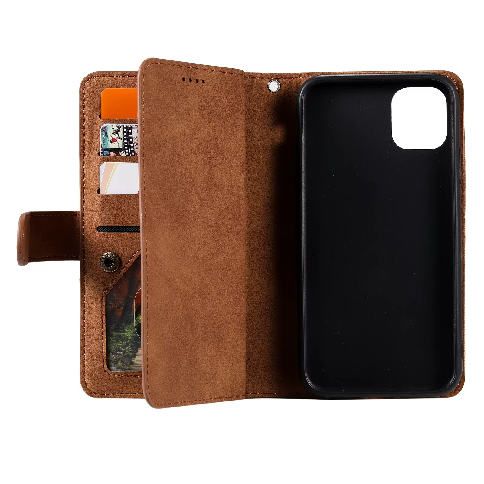 <tc>Étui de téléphone en cuir de haute qualité avec fermeture éclair, porte-cartes, support et sangle | Étui à rabat pour Apple iPhone 16/16e, 15/14/13/12 Pro Max Plus Mini - étui de protection polyvalent</tc>