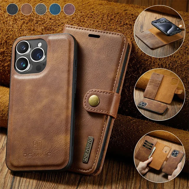 High-Quality Detachable Magnetic Leather iPhone Case | MagSafe Case with Wallet & Card Holder for Apple iPhone 16/15/14/13/12 Pro Max, Plus, Mini - 360-Degree Protection Cover with Camera Lens Protection | Armor Case & Wallet Protective Cover