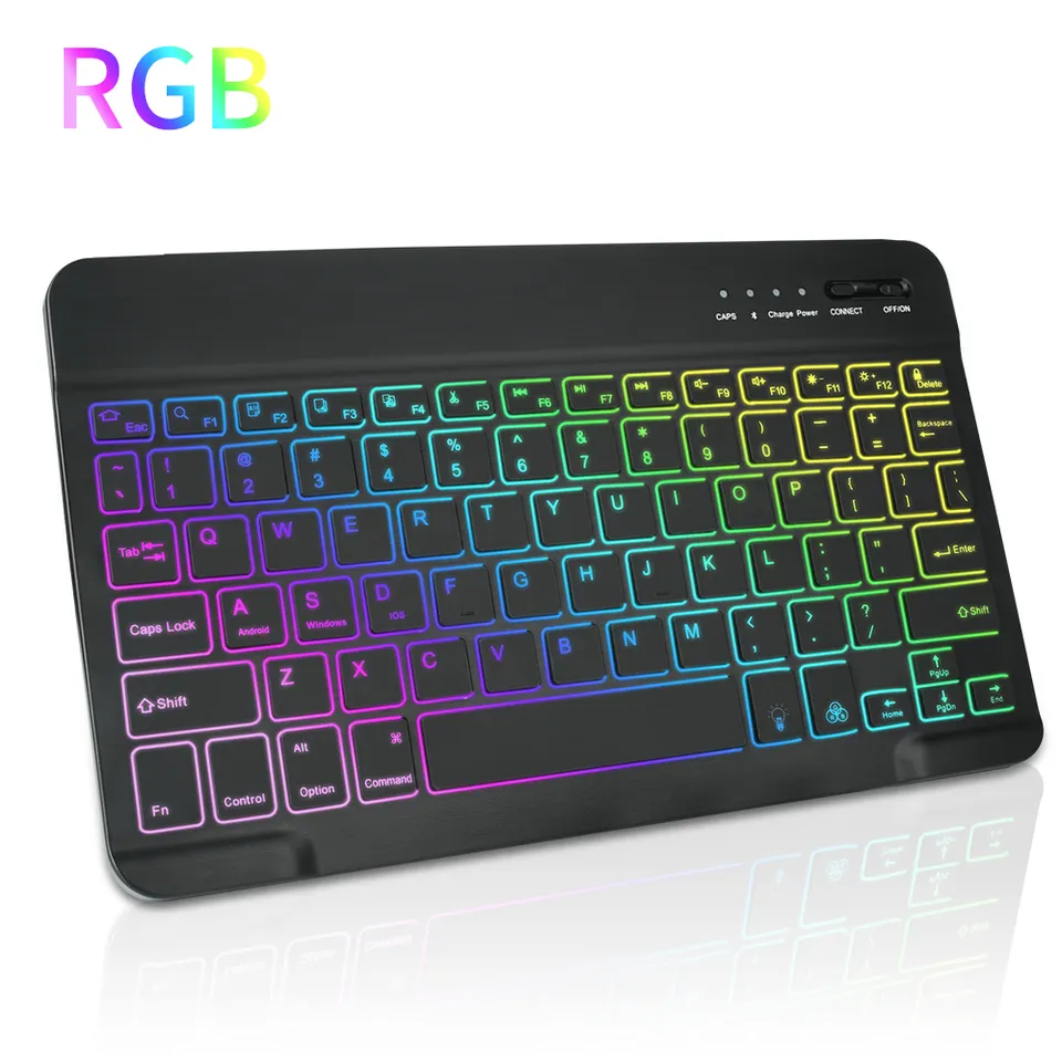 Premium Backlit Tastatur und Maus in 10-Zoll für iPad: Bluetooth-Tastatur mit Hintergrundbeleuchtung | Kompatibel mit iOS, Android, Windows