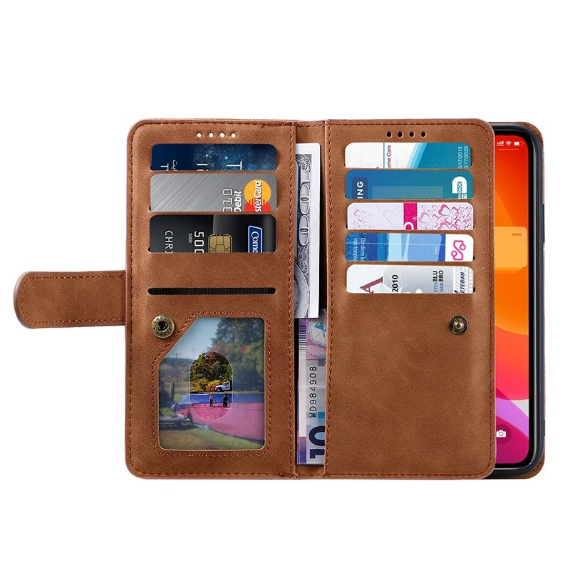 <tc>Étui de téléphone en cuir de haute qualité avec fermeture éclair, porte-cartes, support et sangle | Étui à rabat pour Apple iPhone 16/16e, 15/14/13/12 Pro Max Plus Mini - étui de protection polyvalent</tc>