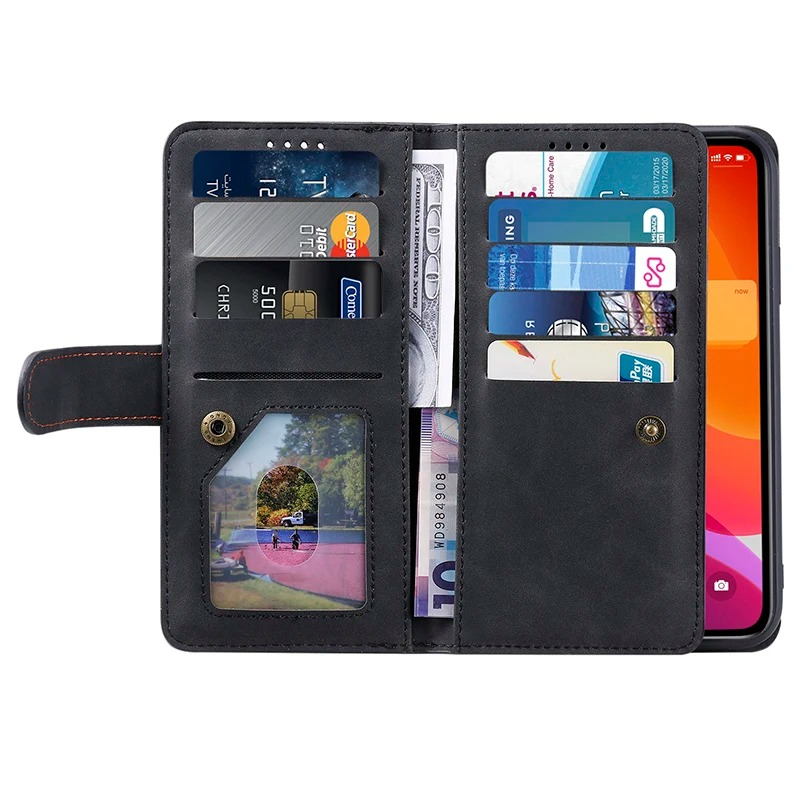 <tc>Étui de téléphone en cuir de haute qualité avec fermeture éclair, porte-cartes, support et sangle | Étui à rabat pour Apple iPhone 16/16e, 15/14/13/12 Pro Max Plus Mini - étui de protection polyvalent</tc>