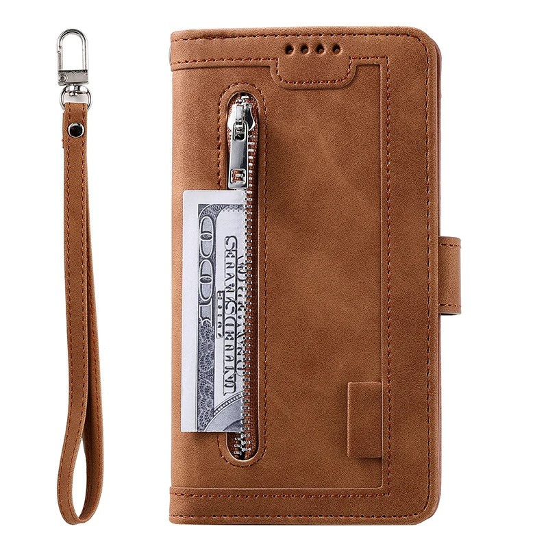 <tc>Étui de téléphone en cuir de haute qualité avec fermeture éclair, porte-cartes, support et sangle | Étui à rabat pour Apple iPhone 16/16e, 15/14/13/12 Pro Max Plus Mini - étui de protection polyvalent</tc>