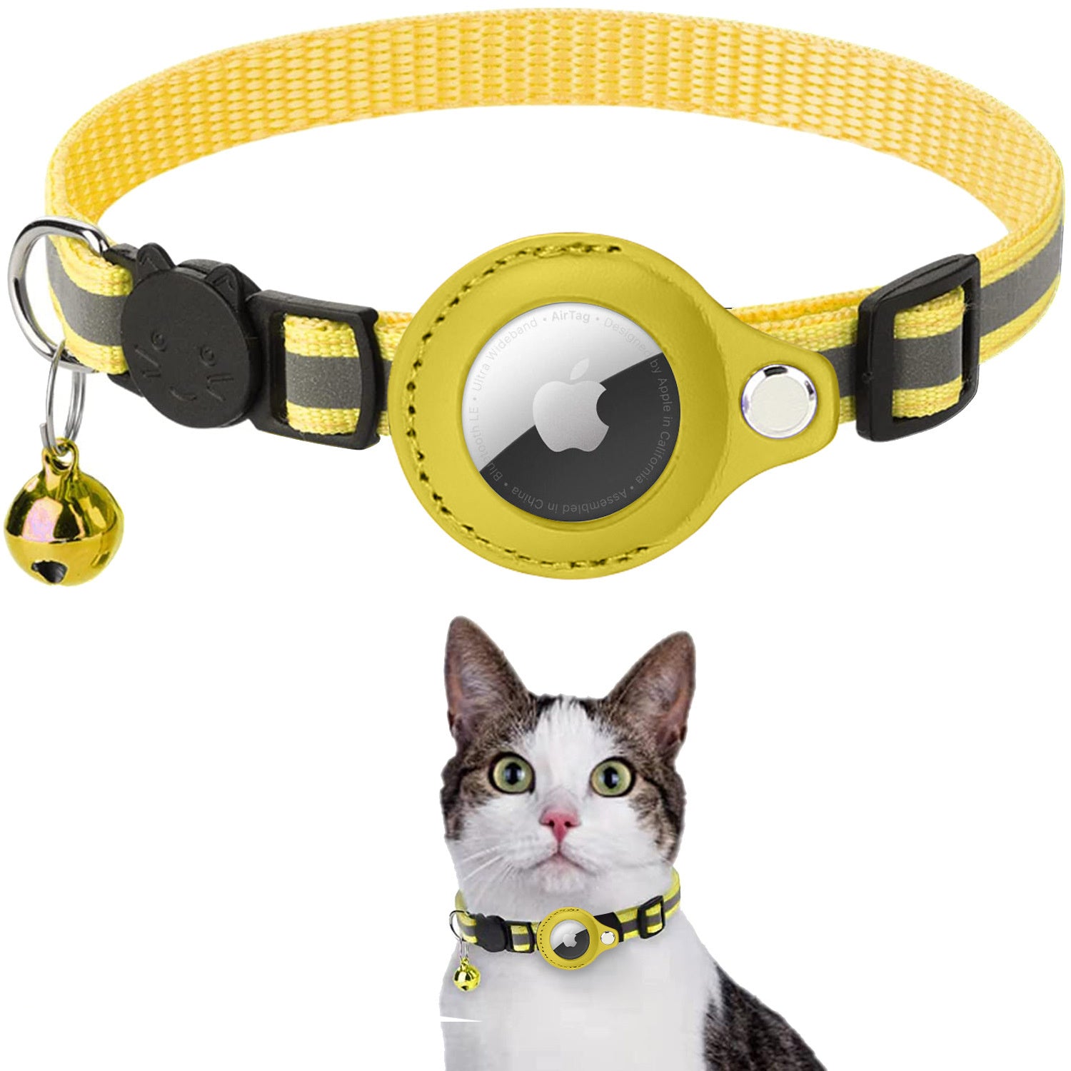 Premium Abnehmbares AirTag Hülle & Case Katzenhalsband: Reflektierendes Cover mit Apple AirTag-Halterung | Glocke