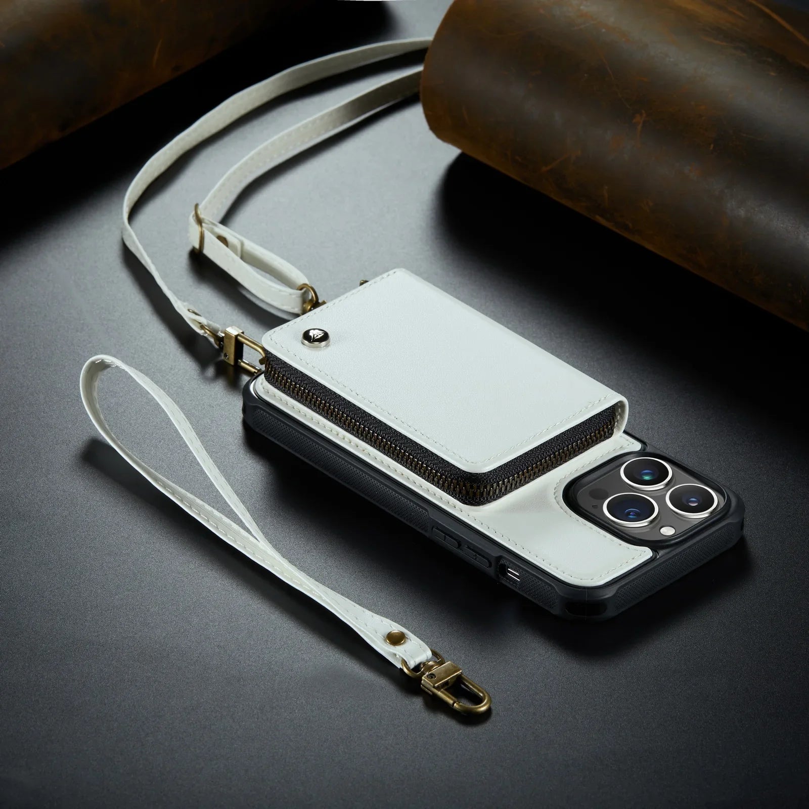 Luxury Leather Wallet Crossbody iPhone Case – Premium MagSafe phone chain & wallet case with card slot, stand function & strap, 360° shockproof protection, slim leather cover, keeps everything organized – perfect for outdoors & workdays