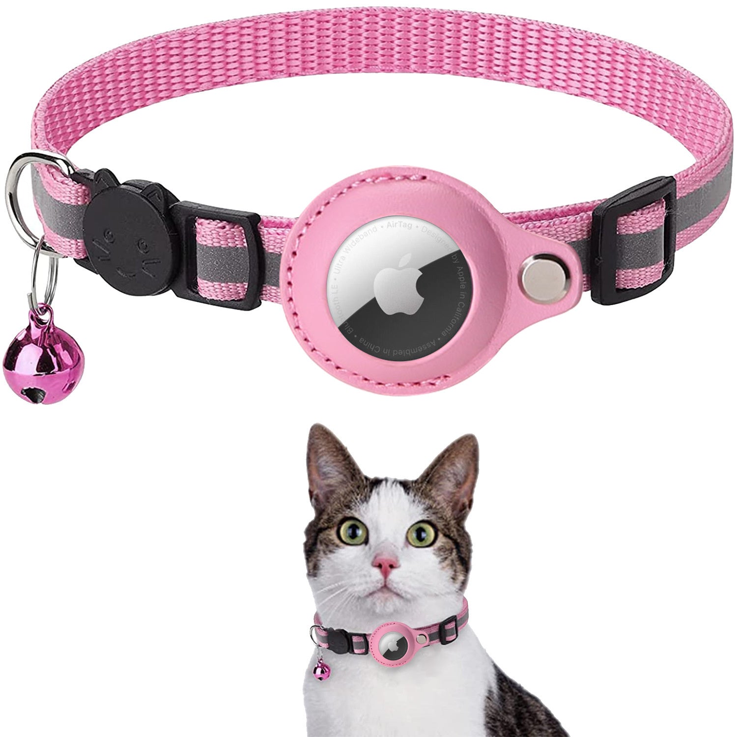 Premium Abnehmbares AirTag Hülle & Case Katzenhalsband: Reflektierendes Cover mit Apple AirTag-Halterung | Glocke