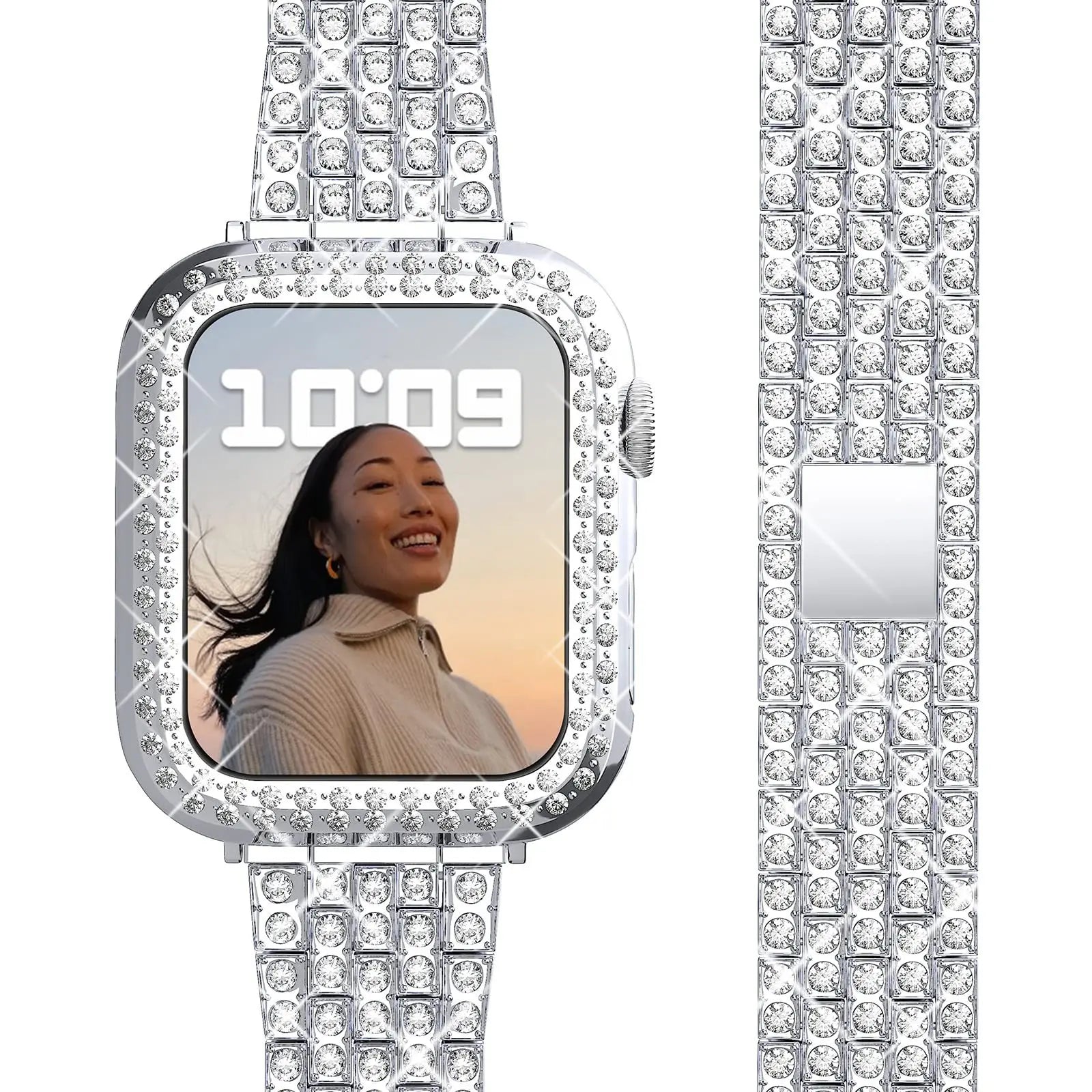 Luxus Premium Glitzer Metall Armband und Diamant Schutzhülle für Apple Uhren Serie 9 8 7 6 5 4 SE | Ultra 49mm 45mm 41mm 40