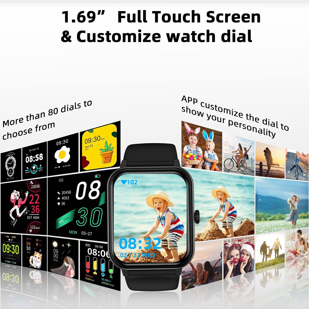 Premium Bluetooth Smartwatch 2023 für Männer 1.69" Voll Touch Display Anruf Fitness Tracker IP67 Wasserdicht Uhr für Männer