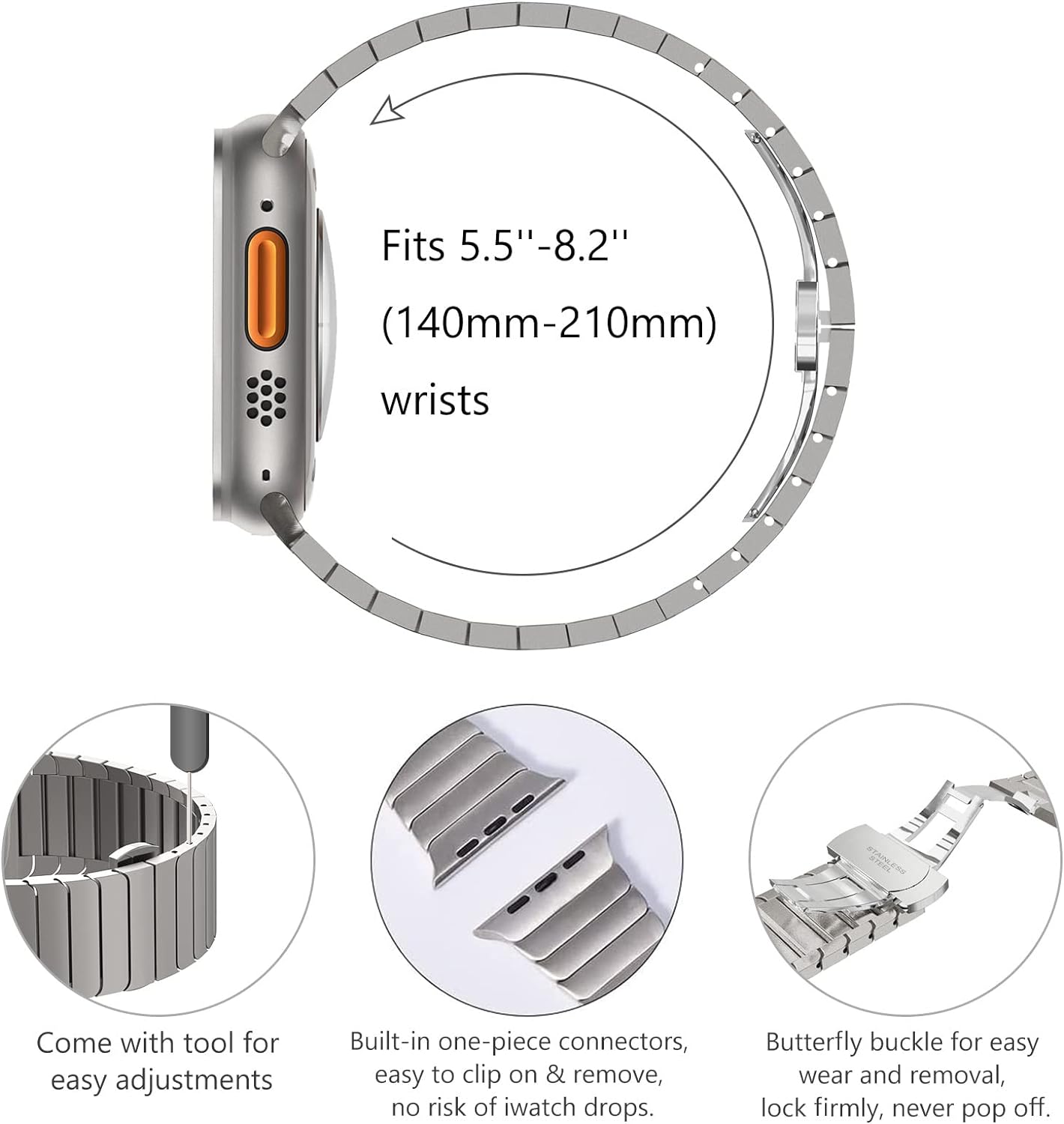 Titan Farbband für Luxury Apple Watch Serie 10/9/8/7/6/5/4/3/2/1 & Ultra 2/1, SE: 2024, 2023, 2022, 2021, 2020, 2019, 2018,