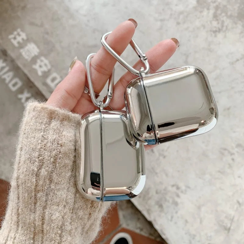 Étui galvanisé de qualité supérieure pour Apple AirPods 1/2/3/Pro | Housse de protection MagSafe Case - Housse en métal argenté avec porte-clés pour AirPods