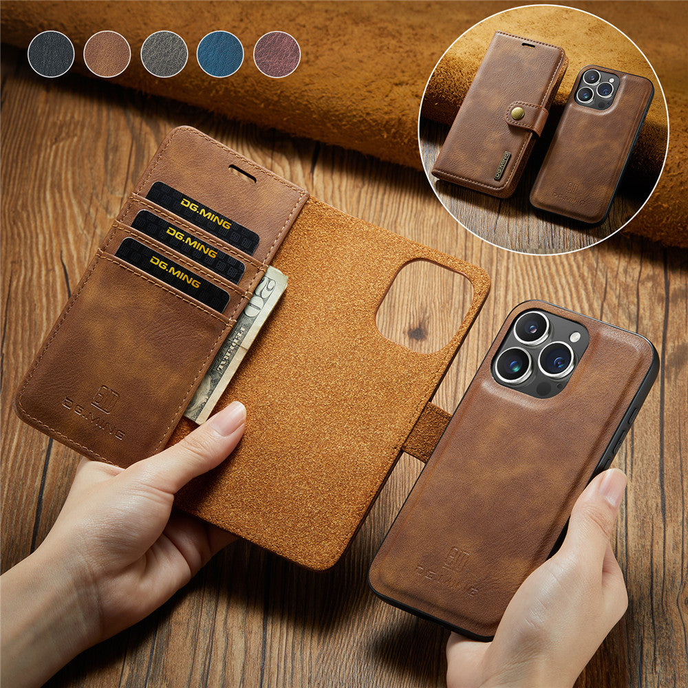 High-Quality Detachable Magnetic Leather iPhone Case | MagSafe Case with Wallet & Card Holder for Apple iPhone 16/15/14/13/12 Pro Max, Plus, Mini - 360-Degree Protection Cover with Camera Lens Protection | Armor Case & Wallet Protective Cover