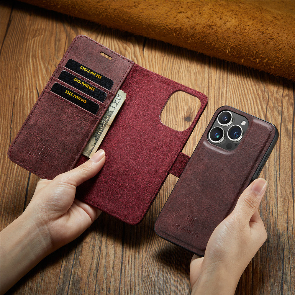 High-Quality Detachable Magnetic Leather iPhone Case | MagSafe Case with Wallet & Card Holder for Apple iPhone 16/15/14/13/12 Pro Max, Plus, Mini - 360-Degree Protection Cover with Camera Lens Protection | Armor Case & Wallet Protective Cover