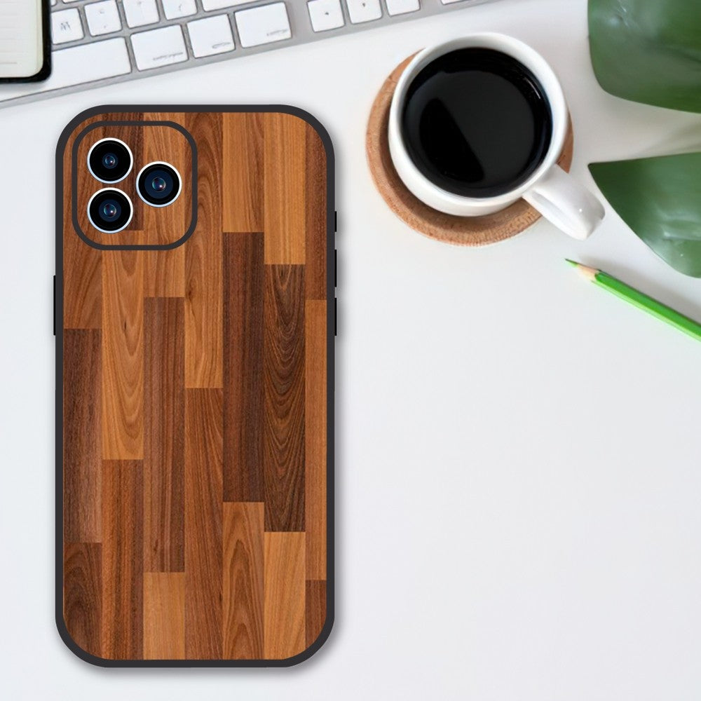 Luxus iPhone-Hülle aus Massivholz-Bambus und Metallic mit Brauner Glatter Holzmaserung | MagSafe-Case mit Rundumschutz & Kameralinsenschutz für Apple iPhone 16/16e, 15, 14, 13, 12 Pro Max, Pro, Plus & Mini Cover | Stoßfeste Handyhülle