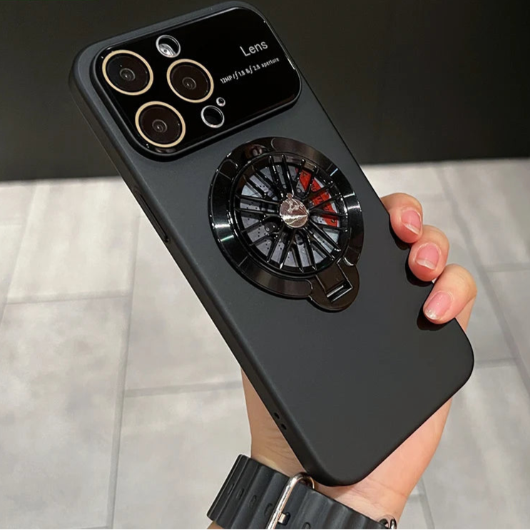 Premium iPhone Hülle mit 360 Grad Rotierender Gyro-Standfunktion und Faltbarem Halter | MagSafe Case mit Rundumschutz und Kameralinsenschutz für iPhone 16/15/14/13/12 Pro Max, Plus, Mini Cover | Panzertasche und Stoßsgenabdeckung | Hochwertige Schutzhülle