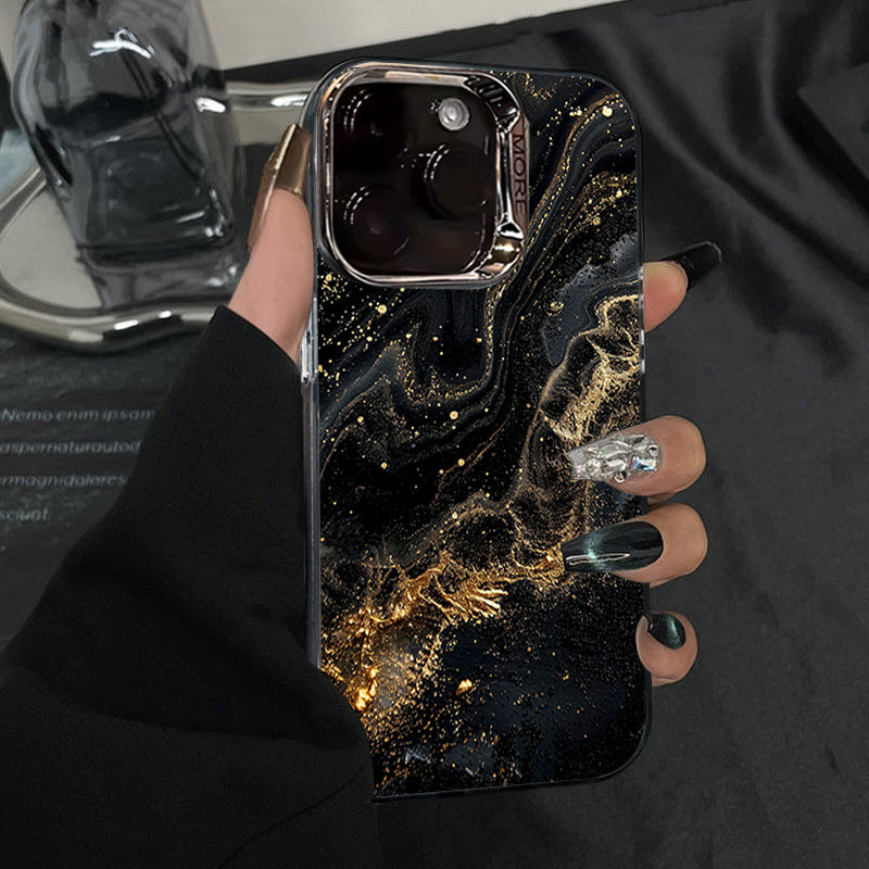 Luxus Schwarzer Marmor iPhone Hülle mit goldenem Rand: Kamera Schutz, Langlebige Abdeckung, MagSafe-kompatibel Apple iPhone 16/16e, 15, 14, 13, 12 Pro Max, Pro, Plus, Mini Cover: 3D-Textur, verbesserten Griff | Rundumschutz Kameralinsenschutz Panzertasche