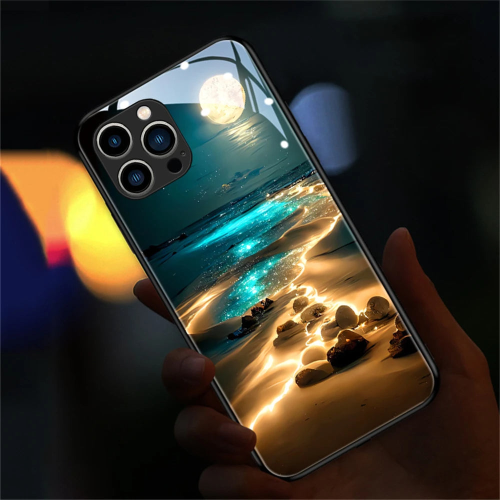 Design de luxe : Paysage de plage romantique la nuit Coque iPhone | Étui MagSafe pour Apple iPhone 15/14/13/12 Pro Max Plus | Sac avec housse blindée et housse de protection pour appareil photo | Étui de protection pour téléphone