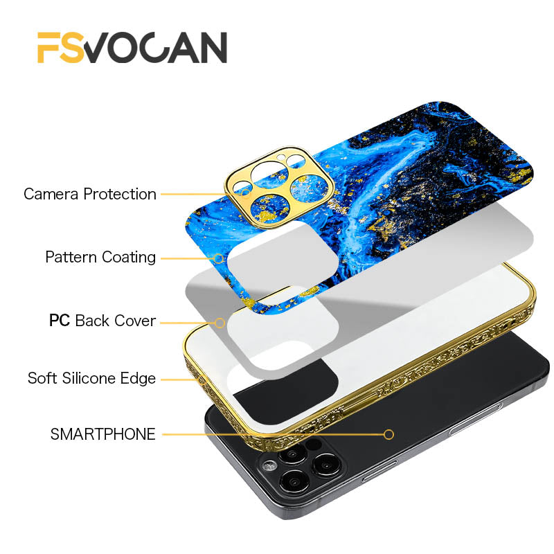 Étui antichoc en marbre pour iPhone avec cadre doré de luxe | Étui de protection MagSafe pour Apple iPhone 15/14/13/12 Pro Max Plus | Housse de protection pour appareil photo, sac et étui blindé