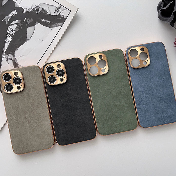 Personalisierte Luxus Apple iPhone Hülle | Namen, Initialen, Symbole & Zahlen | MagSafe-Ledercase mit metallener Gold-Kameraprotektion für iPhone 16/15/14/13/12 Pro Max Plus Mini