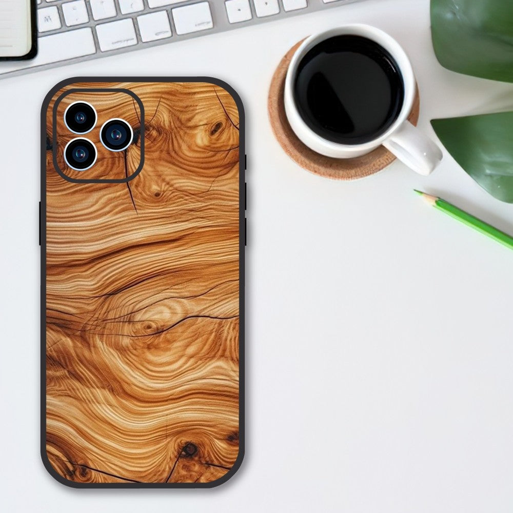 Luxus iPhone-Hülle aus Massivholz-Bambus und Metallic mit Brauner Glatter Holzmaserung | MagSafe-Case mit Rundumschutz & Kameralinsenschutz für Apple iPhone 16/16e, 15, 14, 13, 12 Pro Max, Pro, Plus & Mini Cover | Stoßfeste Handyhülle