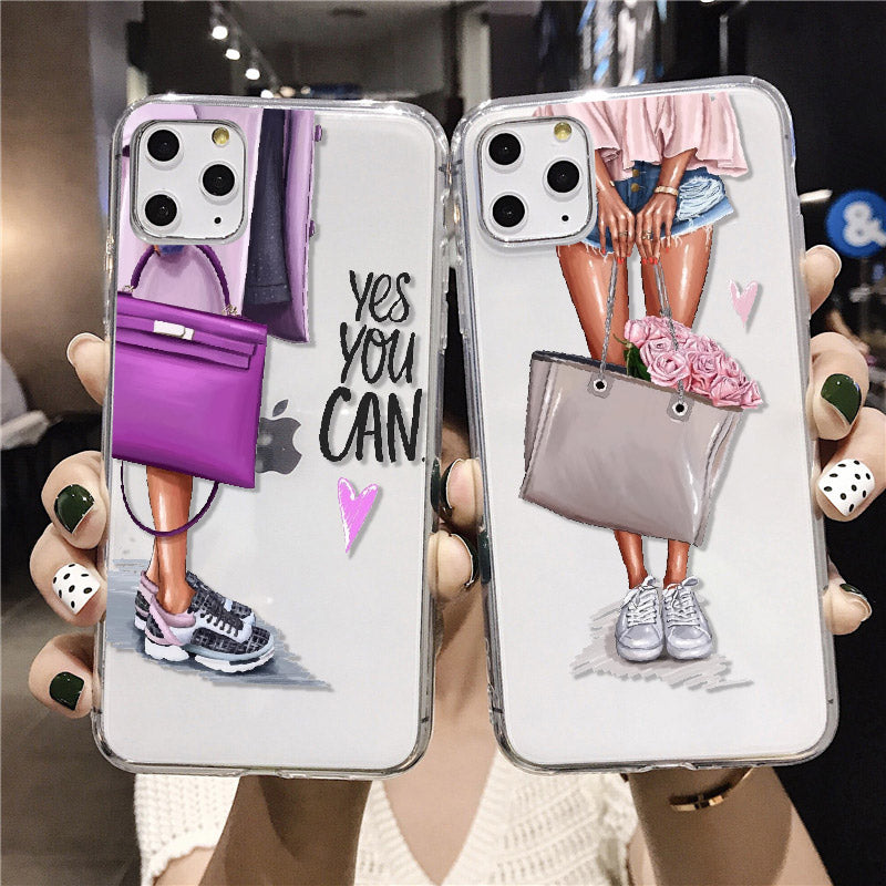 Coque iPhone de conception de fille à la mode de luxe | Étui MagSafe avec protection complète et protection d'objectif d'appareil photo pour Apple iPhone 15/14/13/12 Pro Max, Plus, Mini Cover | Coque de téléphone antichoc avec poche blindée et pare-chocs