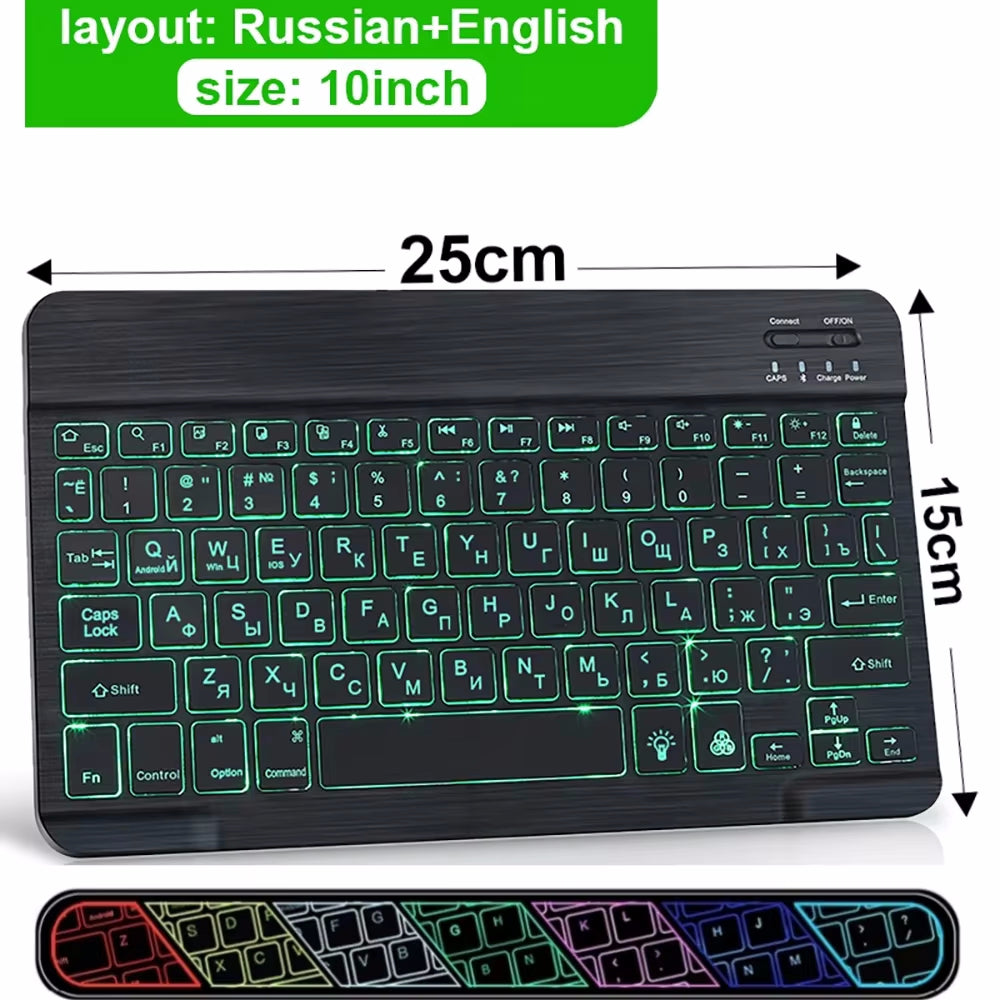 Premium Backlit Tastatur und Maus in 10-Zoll für iPad: Bluetooth-Tastatur mit Hintergrundbeleuchtung | Kompatibel mit iOS, Android, Windows