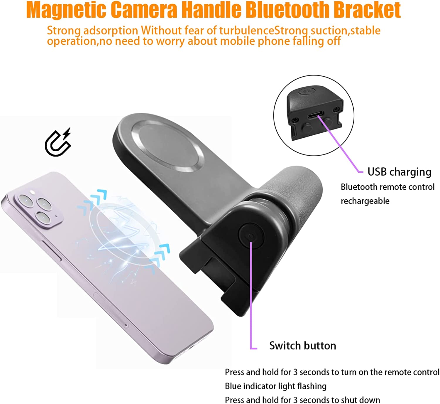 Hochwertiger Profi-Magnetischer Telefonhalter mit Bluetooth-Fernbedienung, Magsafe Griff für Apple iPhone 16/15/14/13/12/11 
