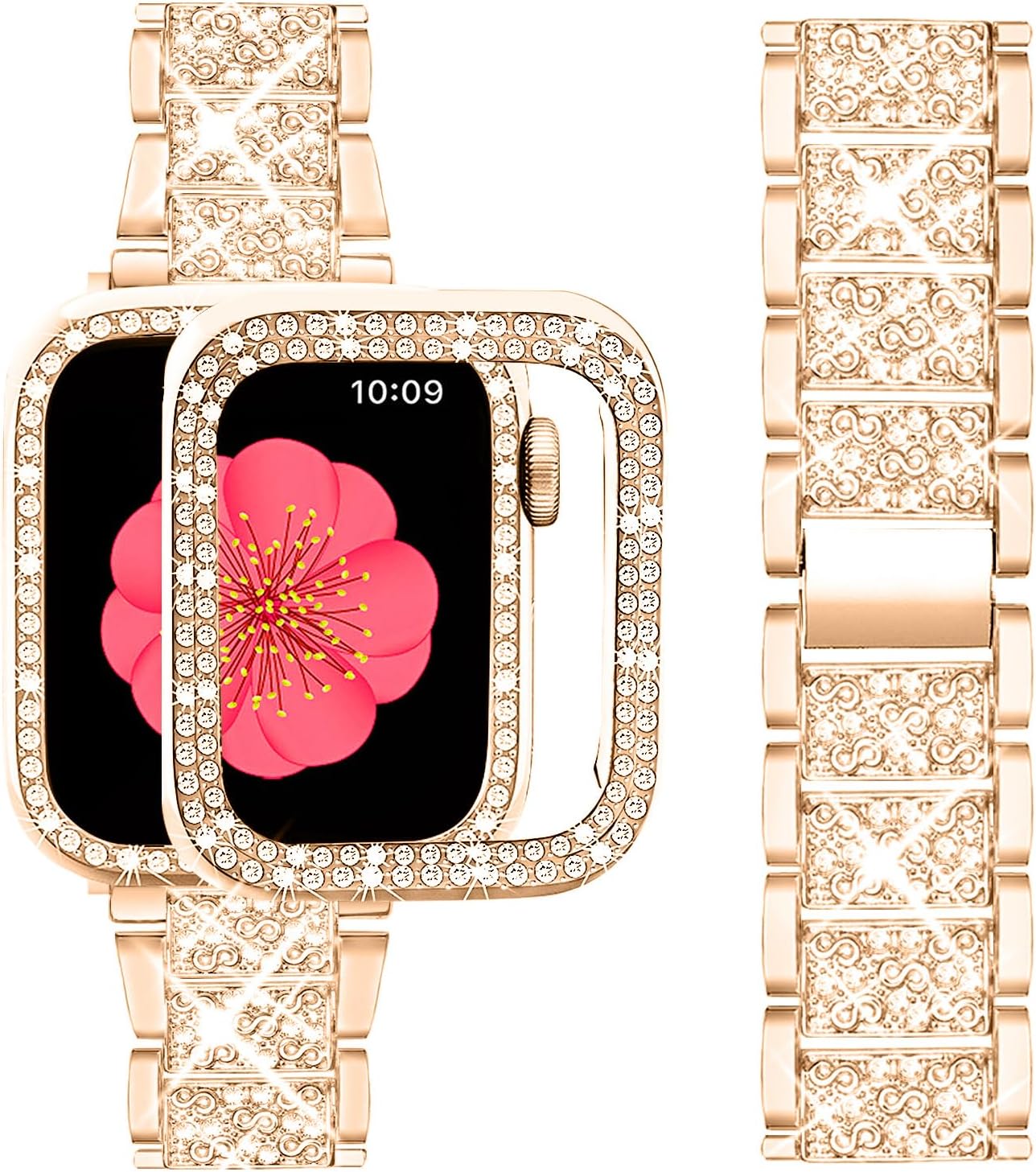 Luxus Premium Glitzer Metall Armband und Diamant Schutzhülle für Apple Uhren Serie 9 8 7 6 5 4 SE | Ultra 49mm 45mm 41mm 40
