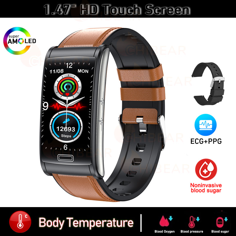 Premium High-quality, non-invasive blood sugar ECG + PPG health smart wristband | IP68 waterproof sports smartwatch for men with blood glucose monitoring