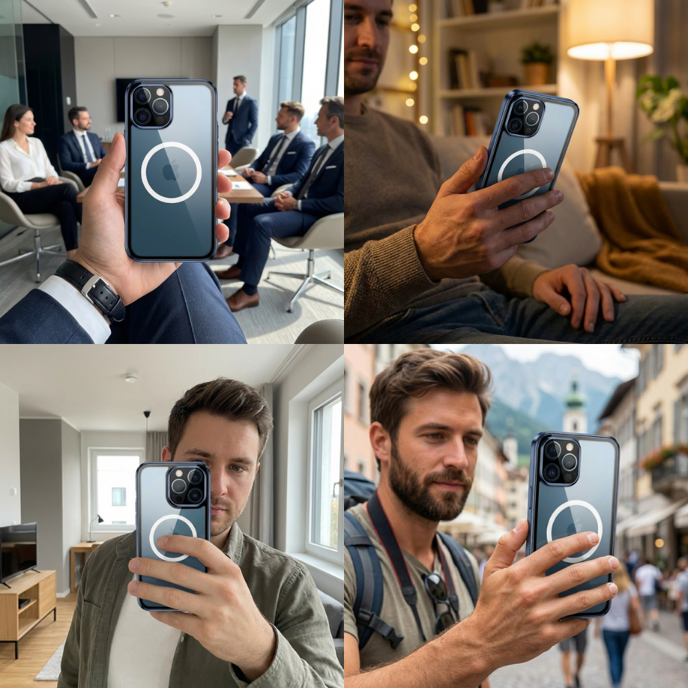 Coque iPhone Magnétique | MagSafe, Protection Complète 360°, Protection Caméra et Écran, Aluminium &amp; Verre, Antichoc, Coque de Protection Transparente et Claire