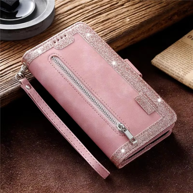 <tc>Étui de téléphone en cuir de haute qualité avec fermeture éclair, porte-cartes, support et sangle | Étui à rabat pour Apple iPhone 16/16e, 15/14/13/12 Pro Max Plus Mini - étui de protection polyvalent</tc>