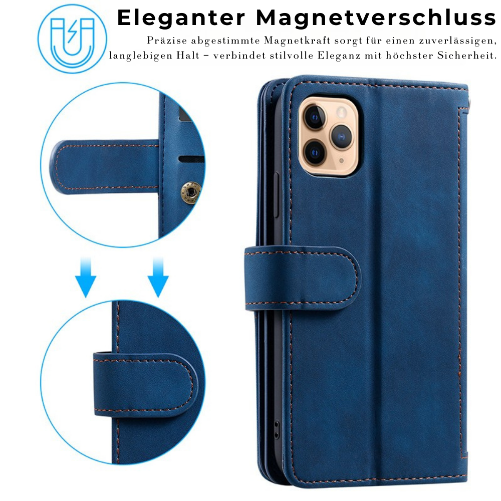 <tc>Étui de téléphone en cuir de haute qualité avec fermeture éclair, porte-cartes, support et sangle | Étui à rabat pour Apple iPhone 16/16e, 15/14/13/12 Pro Max Plus Mini - étui de protection polyvalent</tc>