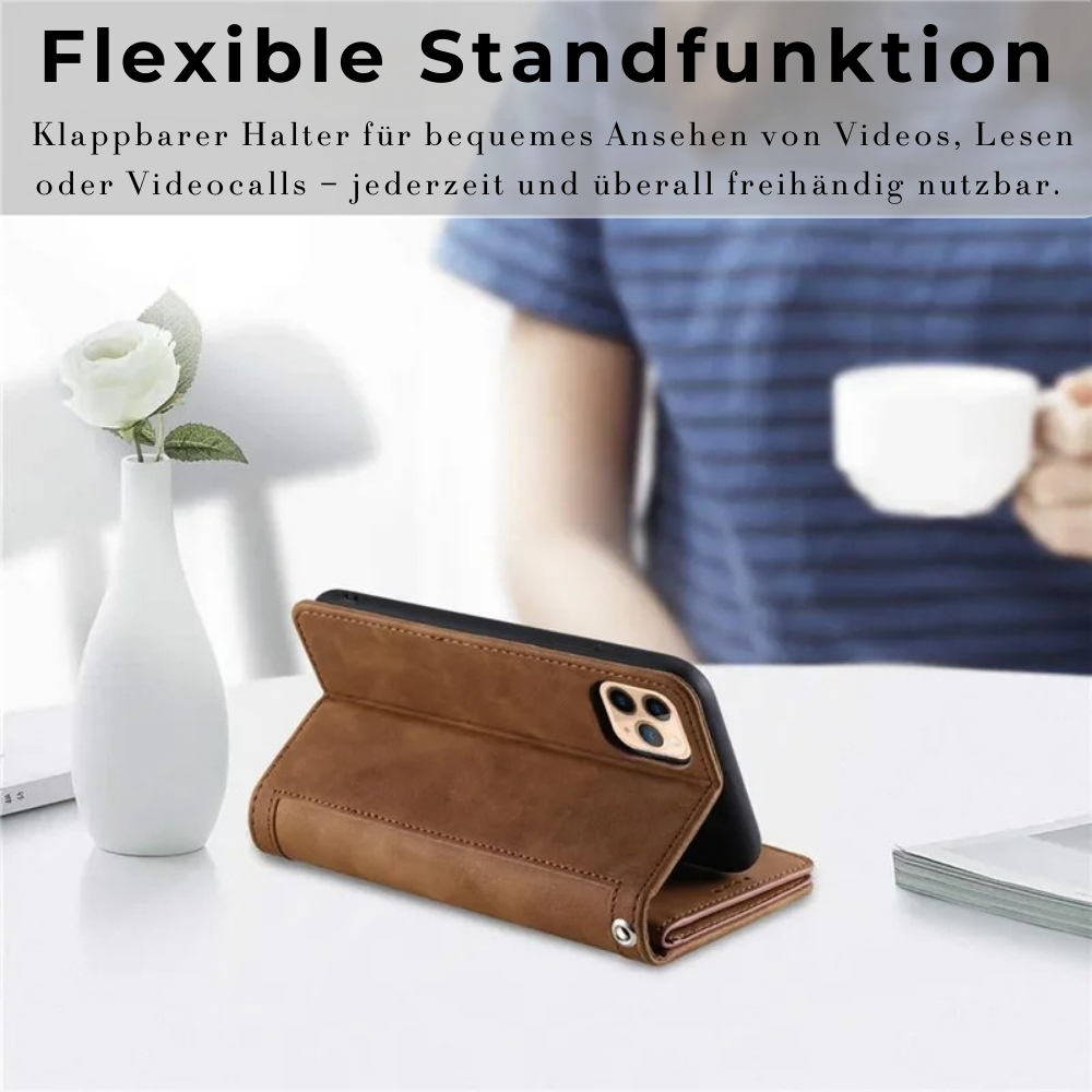 <tc>Étui de téléphone en cuir de haute qualité avec fermeture éclair, porte-cartes, support et sangle | Étui à rabat pour Apple iPhone 16/16e, 15/14/13/12 Pro Max Plus Mini - étui de protection polyvalent</tc>