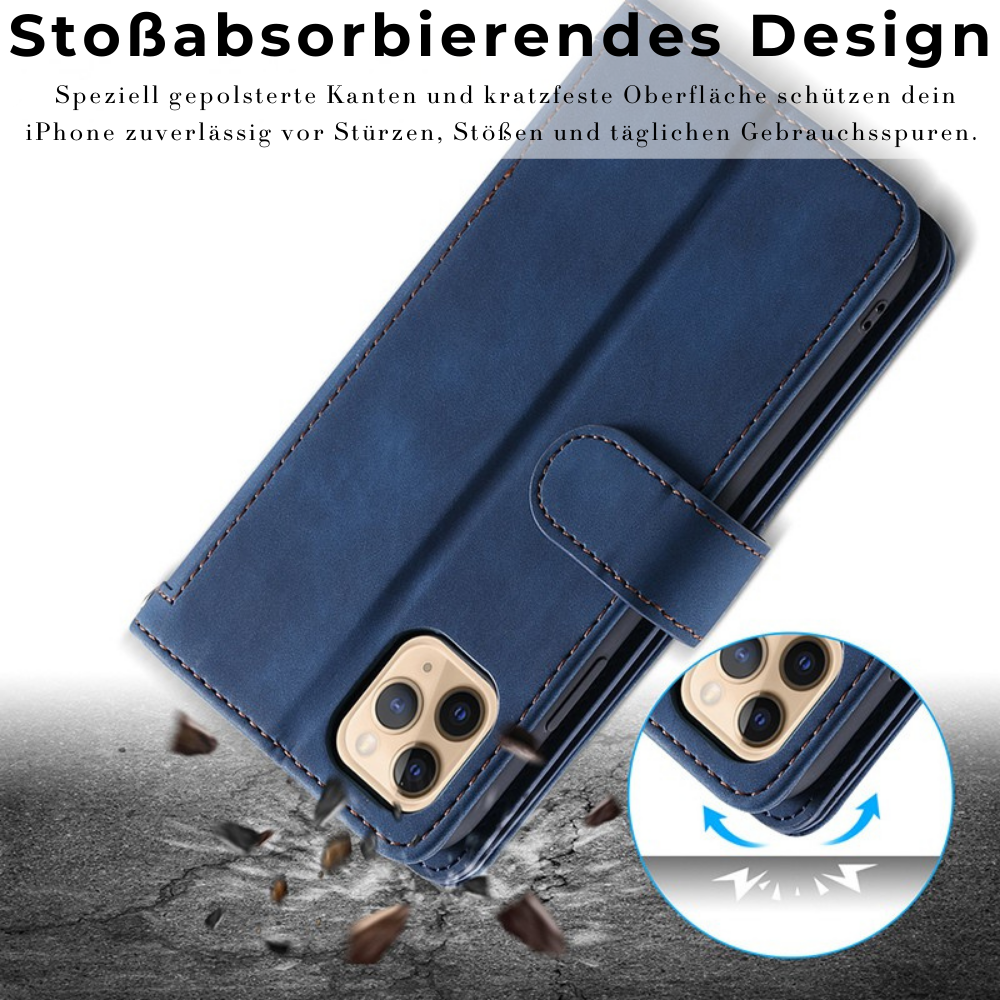 <tc>Étui de téléphone en cuir de haute qualité avec fermeture éclair, porte-cartes, support et sangle | Étui à rabat pour Apple iPhone 16/16e, 15/14/13/12 Pro Max Plus Mini - étui de protection polyvalent</tc>