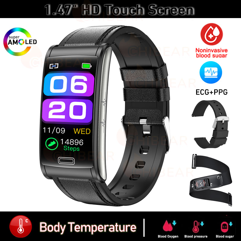 Premium High-quality, non-invasive blood sugar ECG + PPG health smart wristband | IP68 waterproof sports smartwatch for men with blood glucose monitoring