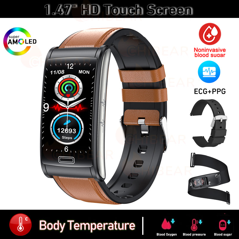 Premium High-quality, non-invasive blood sugar ECG + PPG health smart wristband | IP68 waterproof sports smartwatch for men with blood glucose monitoring